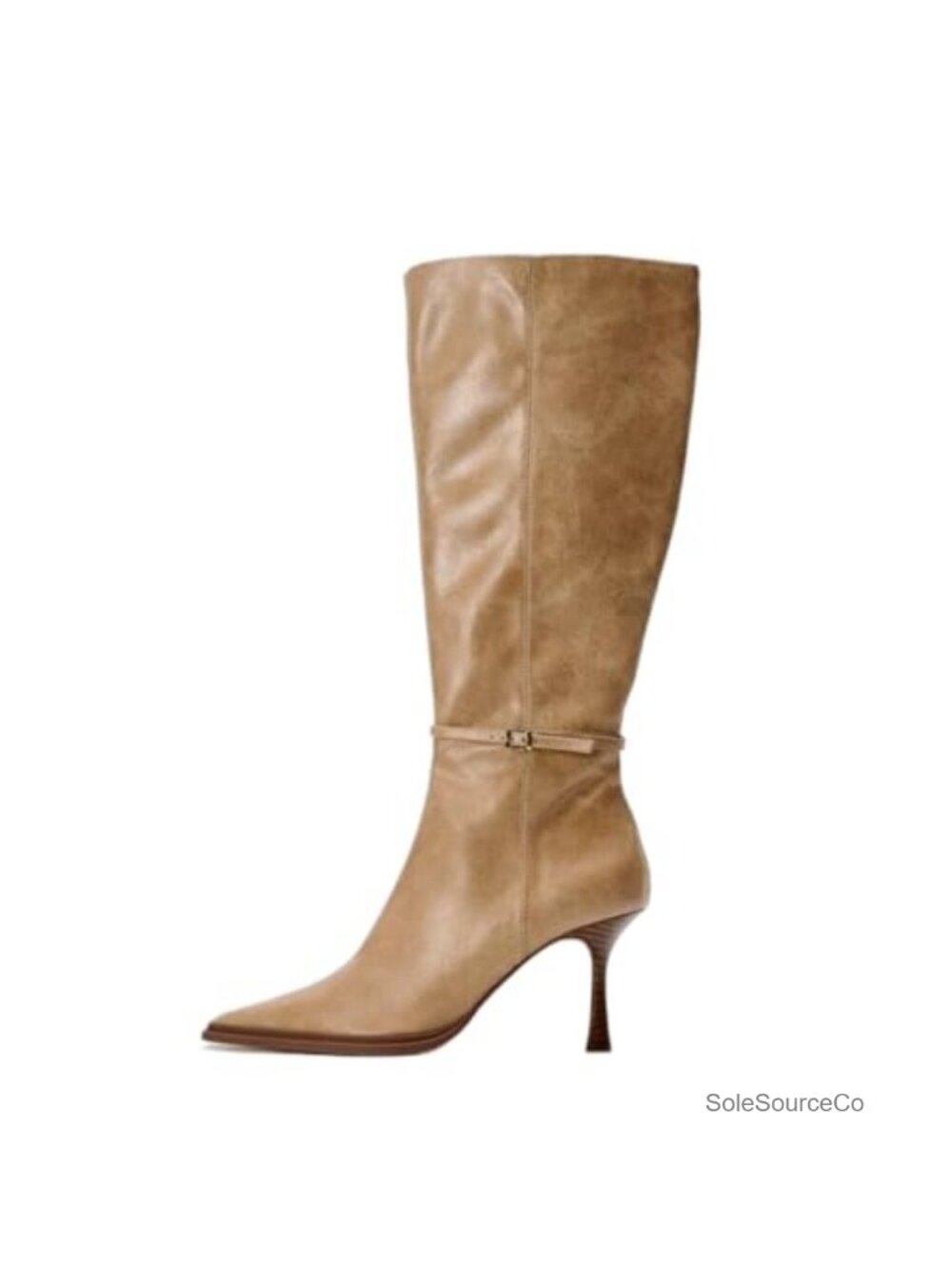 Knee-High Pointed Toe Stiletto Heel Boots Slide Zip Buckle Strap